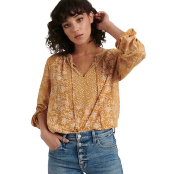 Lucky Brand Tops - Lucky Brand Mustard Floral Print Peasant Top
